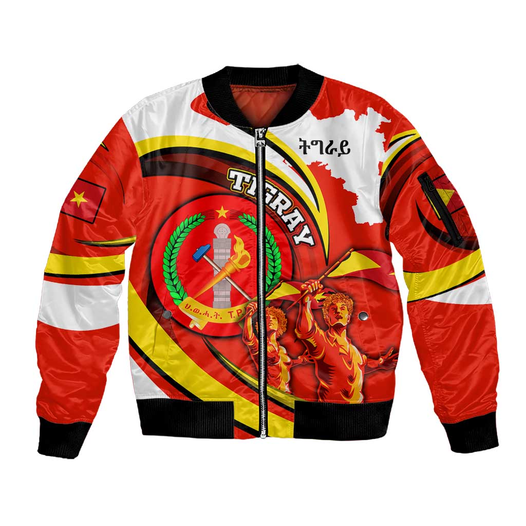 Ethiopia Tigray Sleeve Zip Bomber Jacket Revolution Emblem Freedom Fighters and Flag