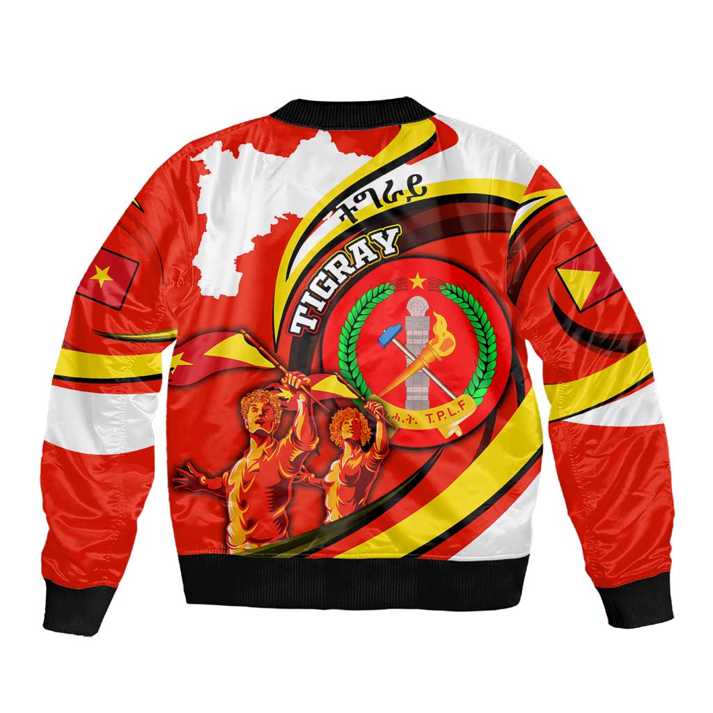 Ethiopia Tigray Sleeve Zip Bomber Jacket Revolution Emblem Freedom Fighters and Flag