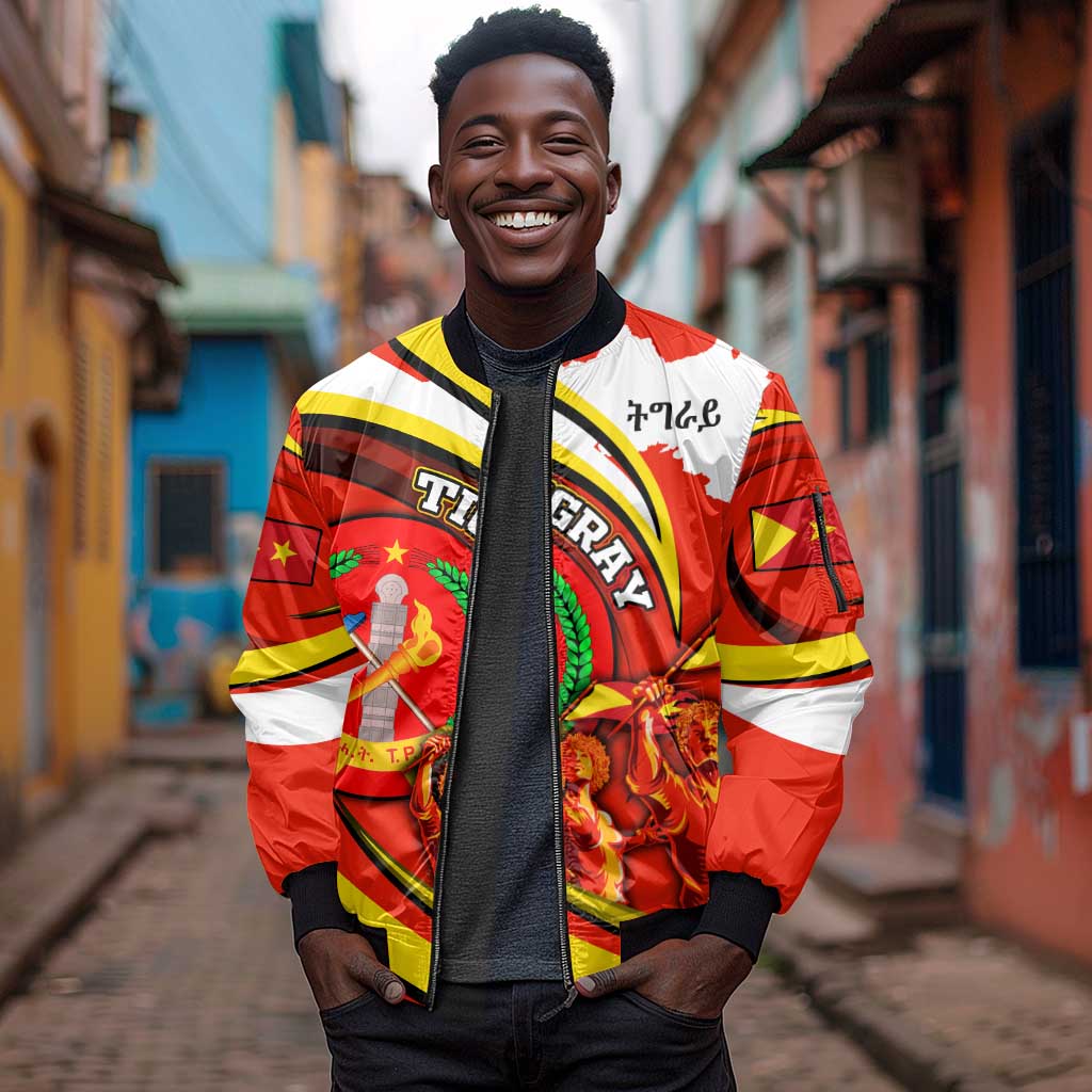 Ethiopia Tigray Sleeve Zip Bomber Jacket Revolution Emblem Freedom Fighters and Flag