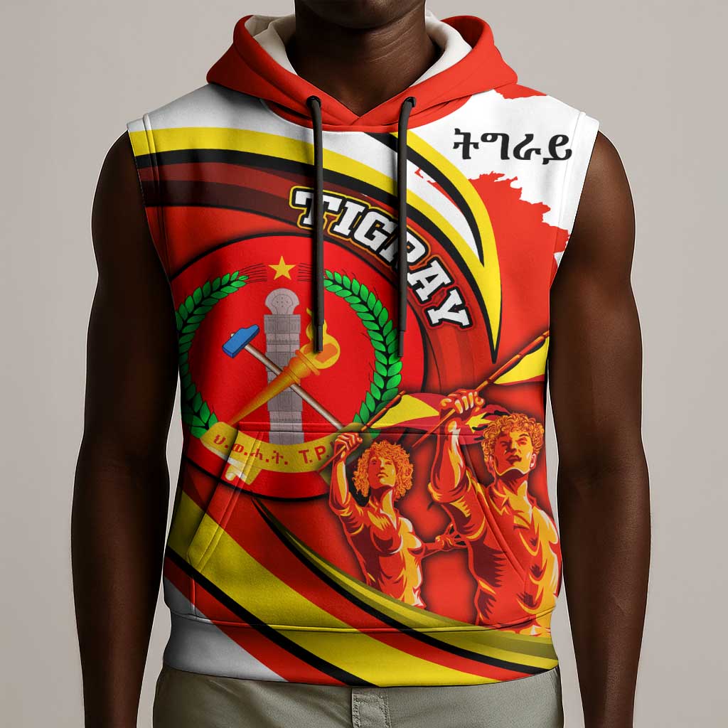 Ethiopia Tigray Sleeveless Hoodie Revolution Emblem Freedom Fighters and Flag - African Pride