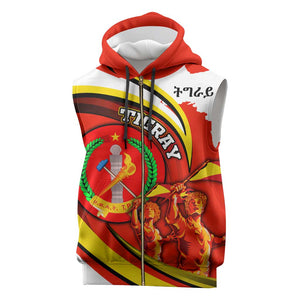 Ethiopia Tigray Sleeveless Zip Hoodie Revolution Emblem Freedom Fighters and Flag - African Pride