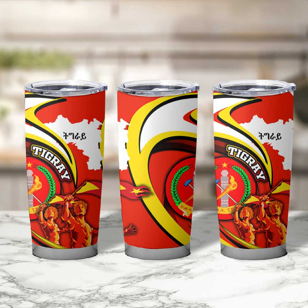 Tigray Ethiopia Tumbler With Handle Tigray Seal With Flag Map - African Pattern LT15