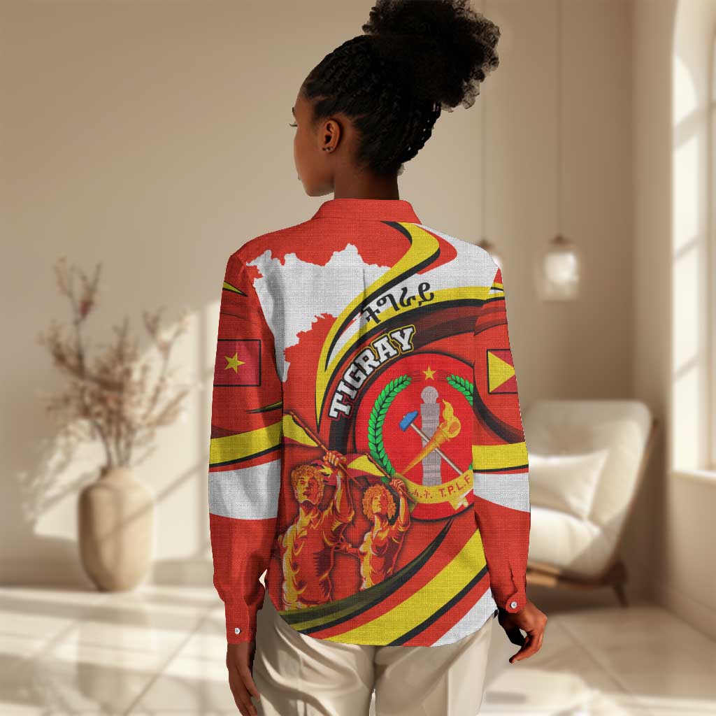 Ethiopia Tigray Women Casual Shirt Revolution Emblem Freedom Fighters and Flag