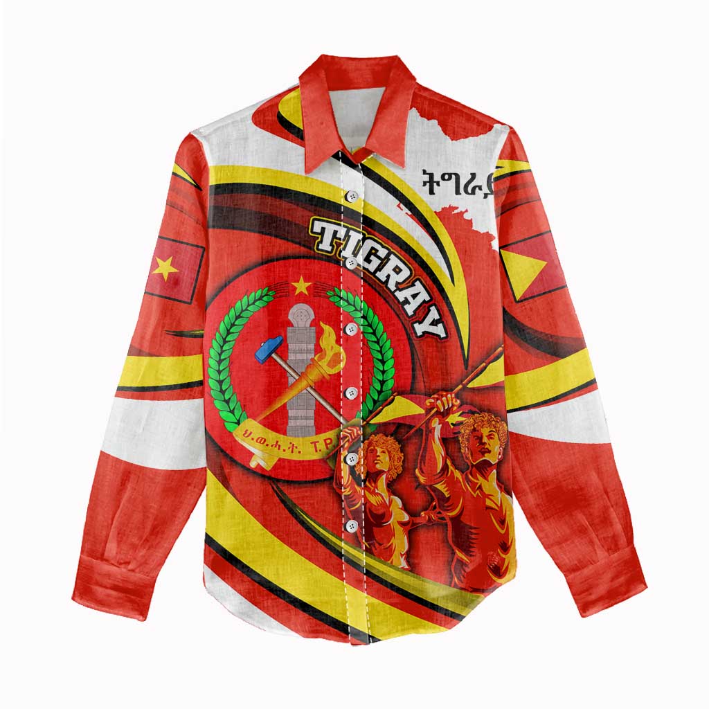 Ethiopia Tigray Women Casual Shirt Revolution Emblem Freedom Fighters and Flag
