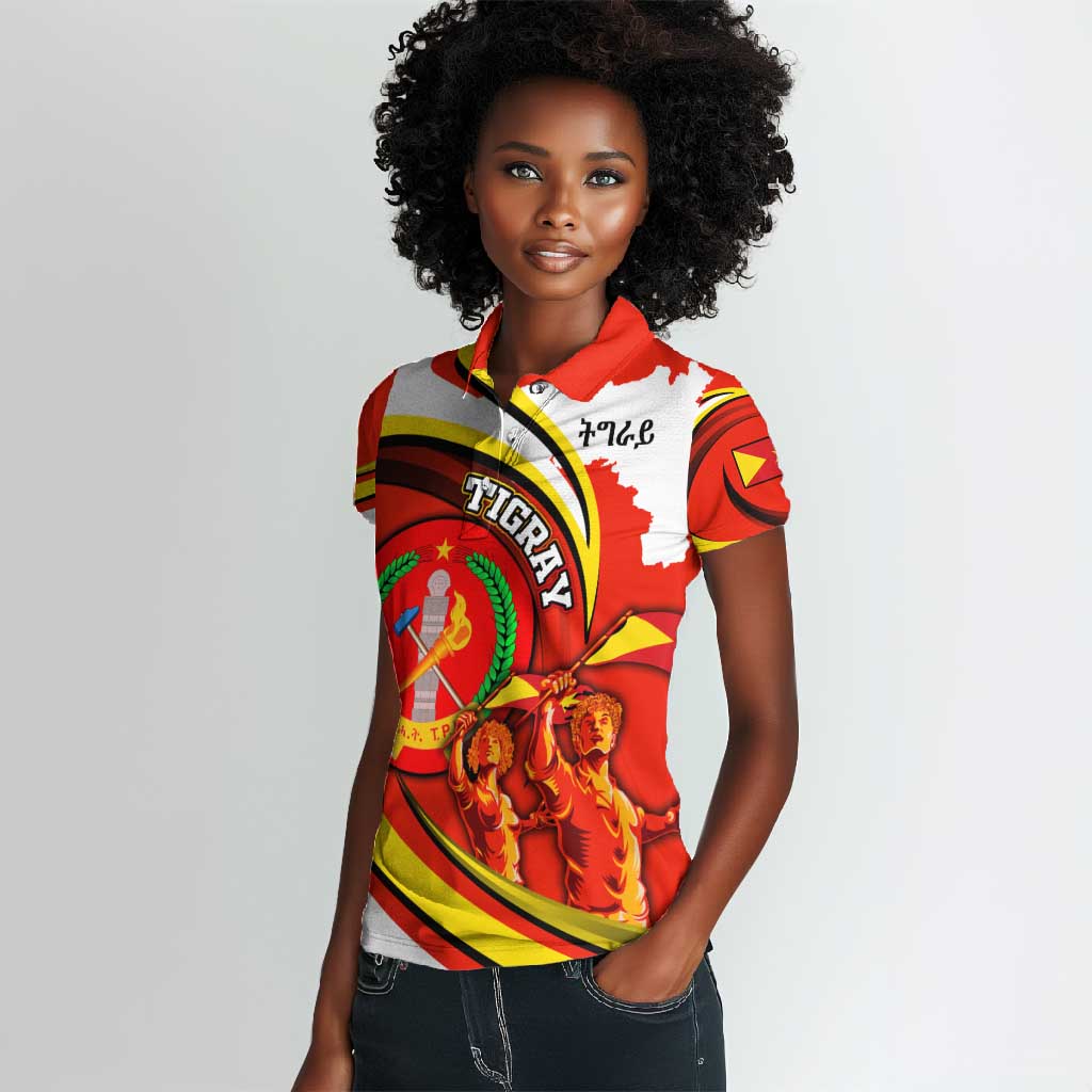 Ethiopia Tigray Women Polo Shirt Revolution Emblem Freedom Fighters and Flag