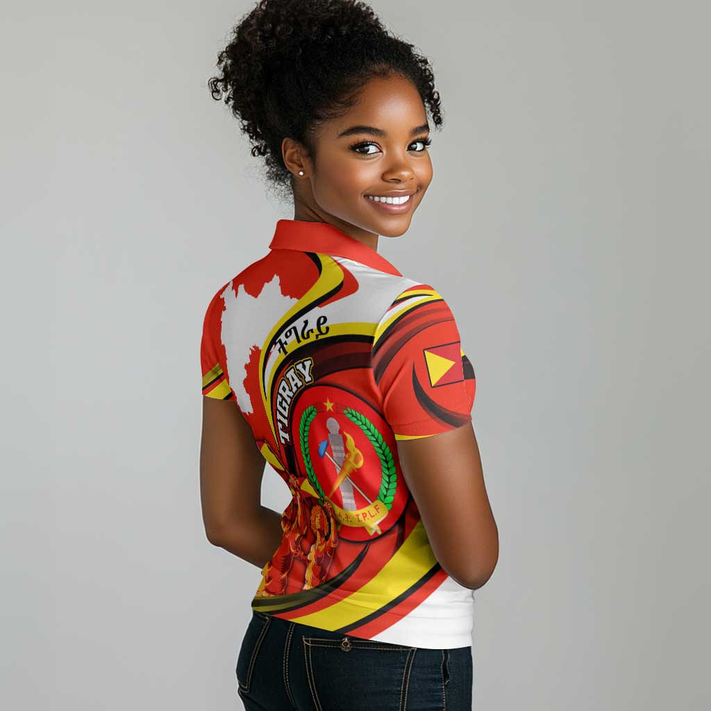 Ethiopia Tigray Women Polo Shirt Revolution Emblem Freedom Fighters and Flag