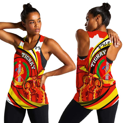 Ethiopia Tigray Women Racerback Tank Revolution Emblem Freedom Fighters and Flag