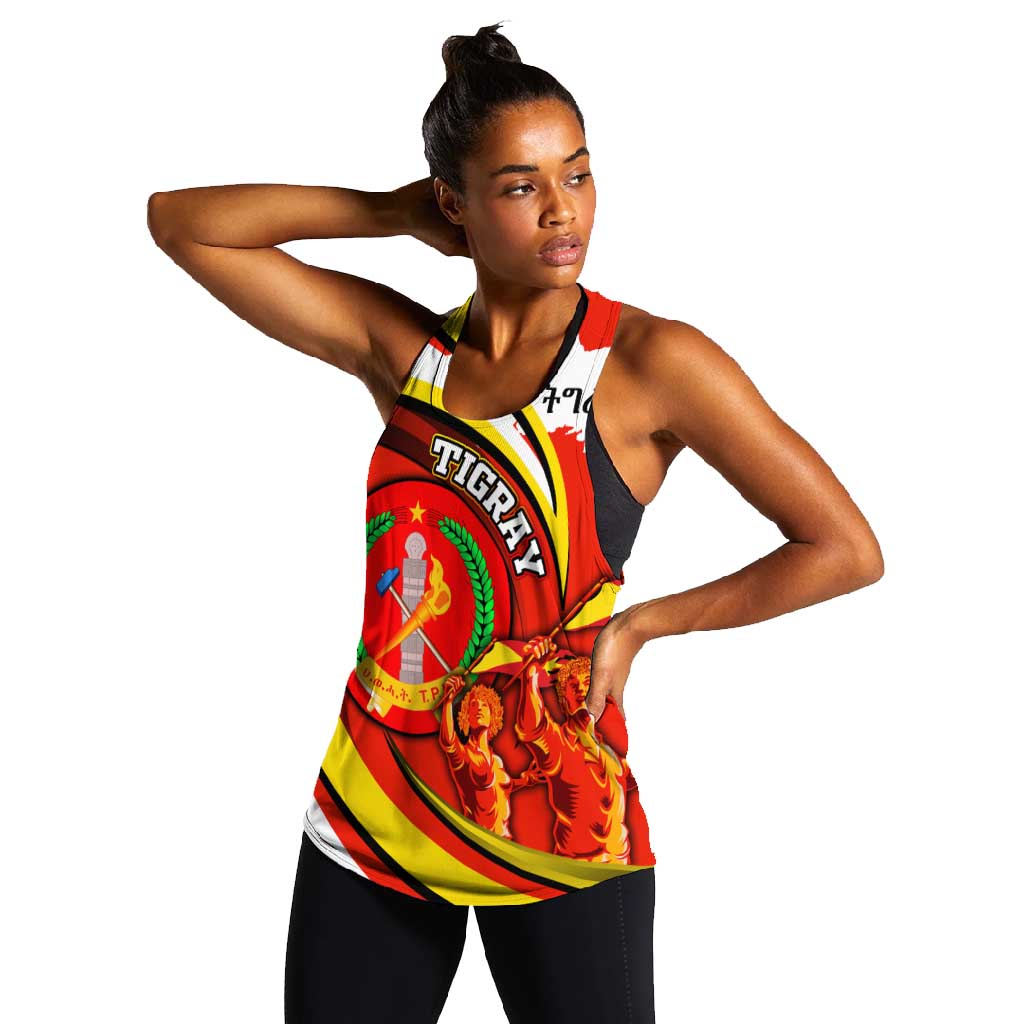 Ethiopia Tigray Women Racerback Tank Revolution Emblem Freedom Fighters and Flag