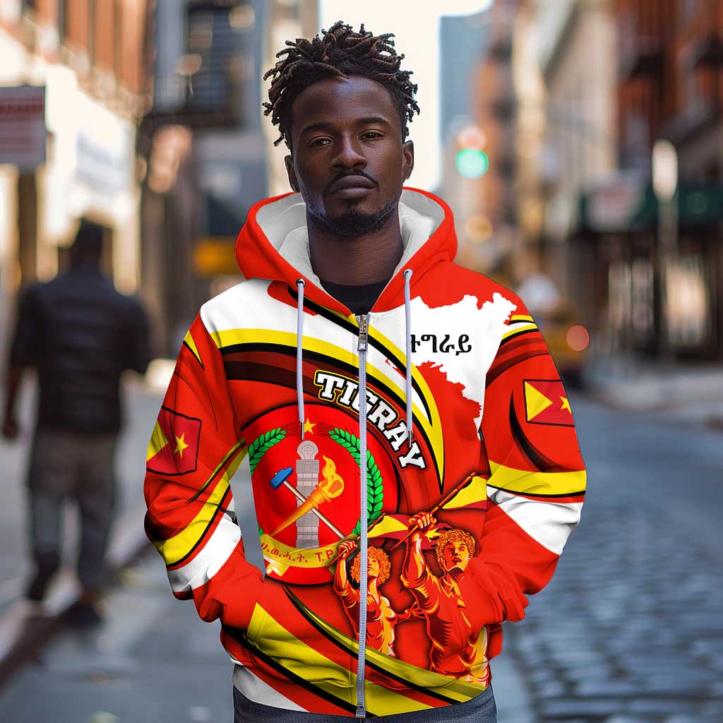 Ethiopia Tigray Zip Hoodie Revolution Emblem Freedom Fighters and Flag