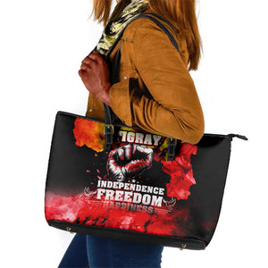 Tigrayans Independence Leather Tote Bag I Stand with Tigray - Fist of Freedom
