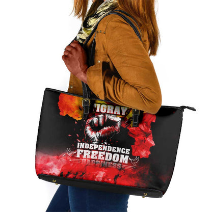 Tigrayans Independence Leather Tote Bag I Stand with Tigray - Fist of Freedom