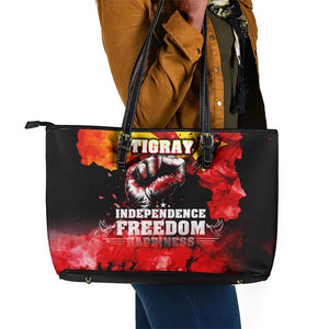 Tigrayans Independence Leather Tote Bag I Stand with Tigray - Fist of Freedom