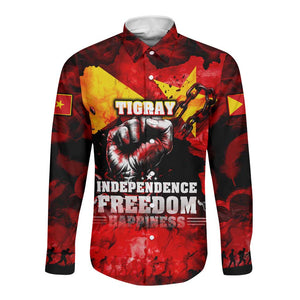 Tigrayans Independence Long Sleeve Button Shirt I Stand with Tigray - Fist of Freedom