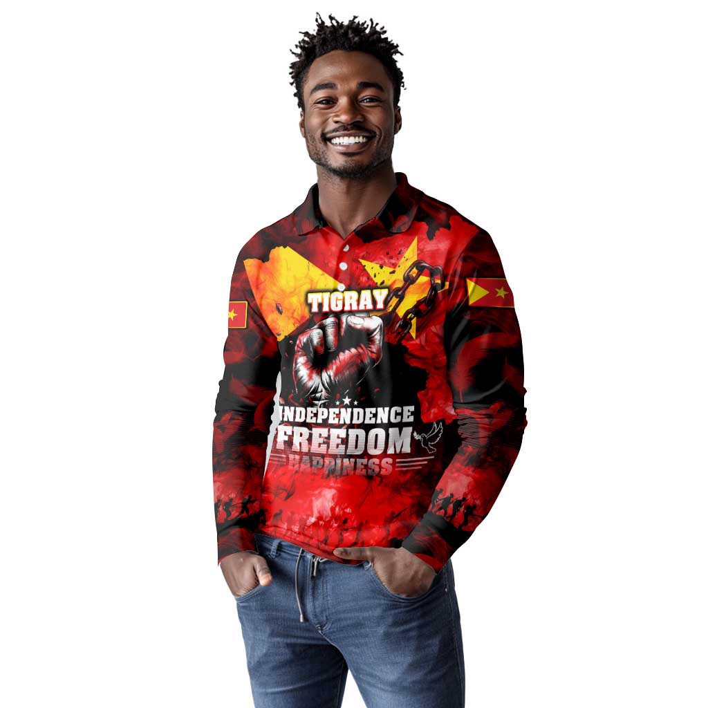 Tigrayans Independence Long Sleeve Polo Shirt I Stand with Tigray - Fist of Freedom