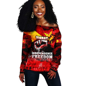 Tigrayans Independence Off Shoulder Sweater I Stand with Tigray - Fist of Freedom