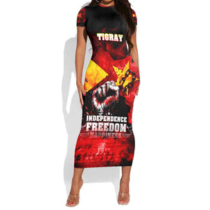 Tigrayans Independence Short Sleeve Bodycon Dress I Stand with Tigray - Fist of Freedom DT02