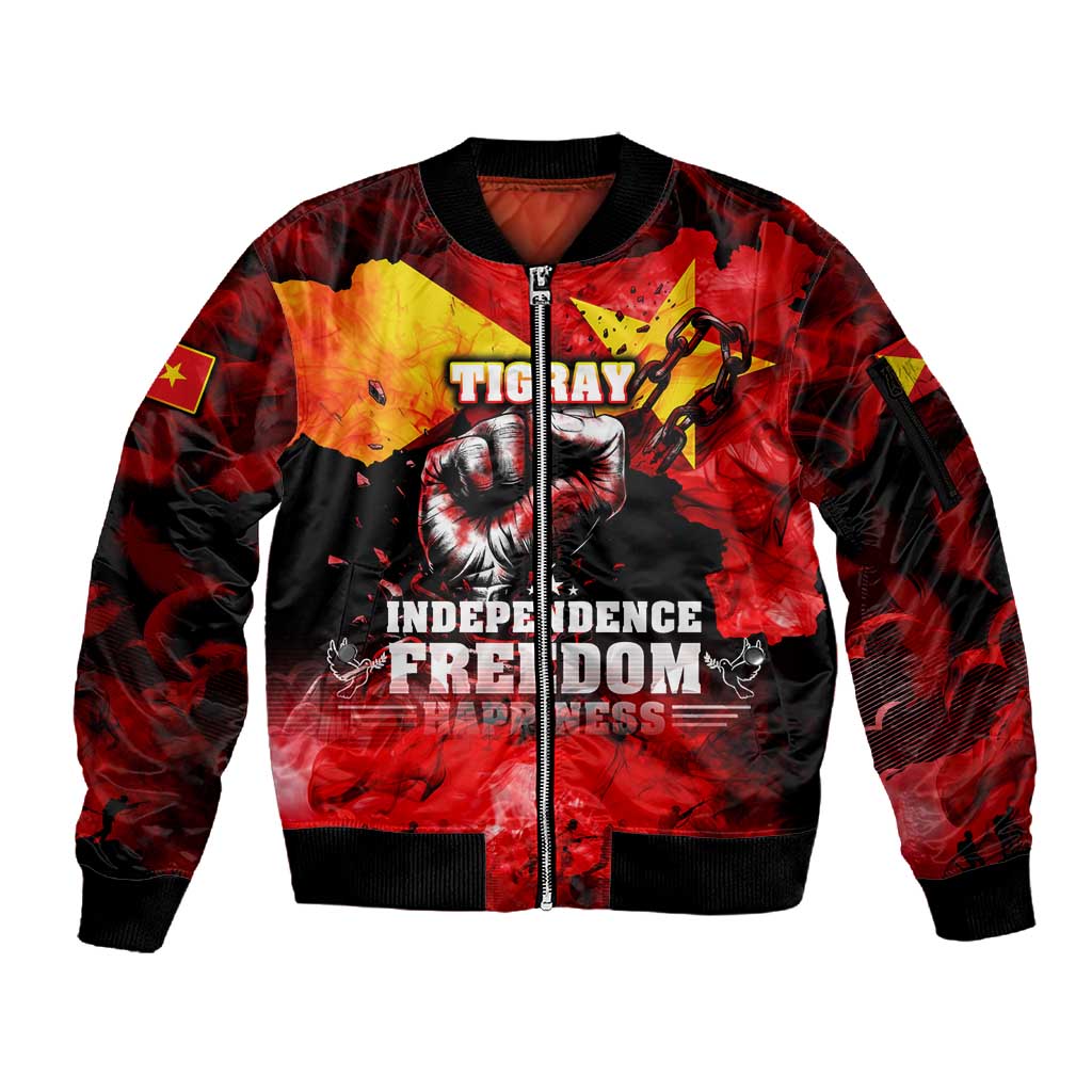Tigrayans Independence Sleeve Zip Bomber Jacket I Stand with Tigray - Fist of Freedom