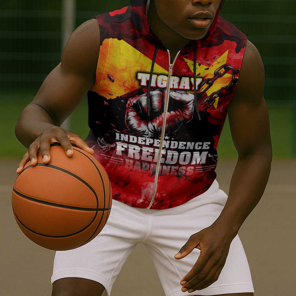 Tigrayans Independence Sleeveless Zip Hoodie I Stand with Tigray - Fist of Freedom - African Pride
