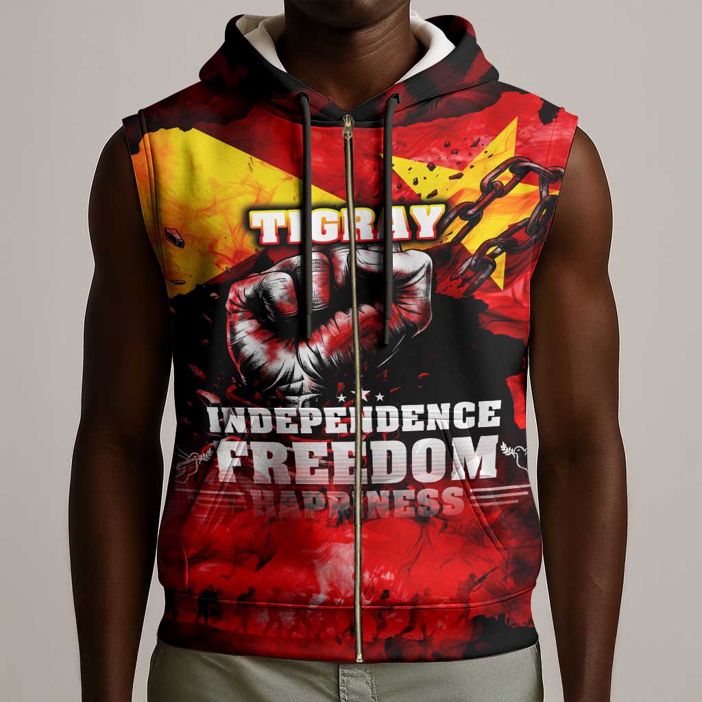 Tigrayans Independence Sleeveless Zip Hoodie I Stand with Tigray - Fist of Freedom - African Pride