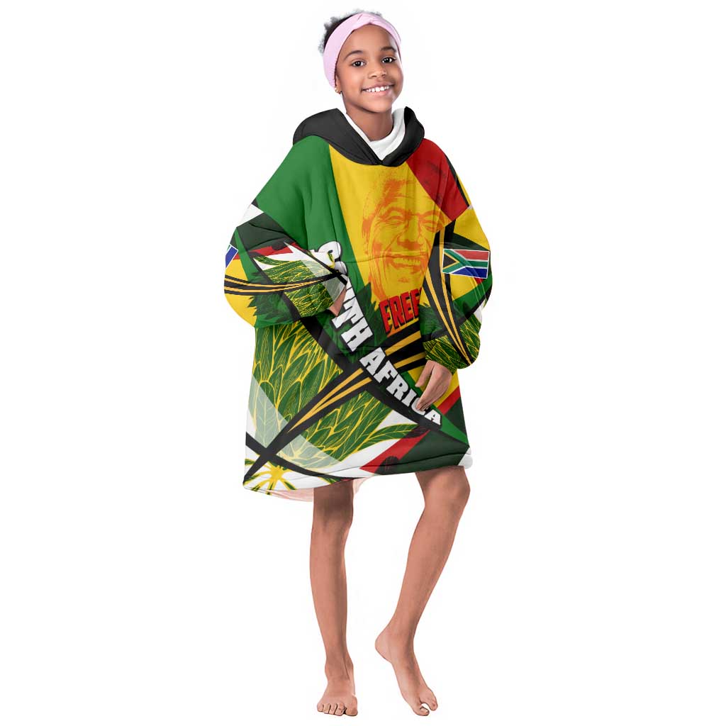 South Africa Freedom Day Mandela Kid Wearable Blanket Hoodie National Pride Protea Flower