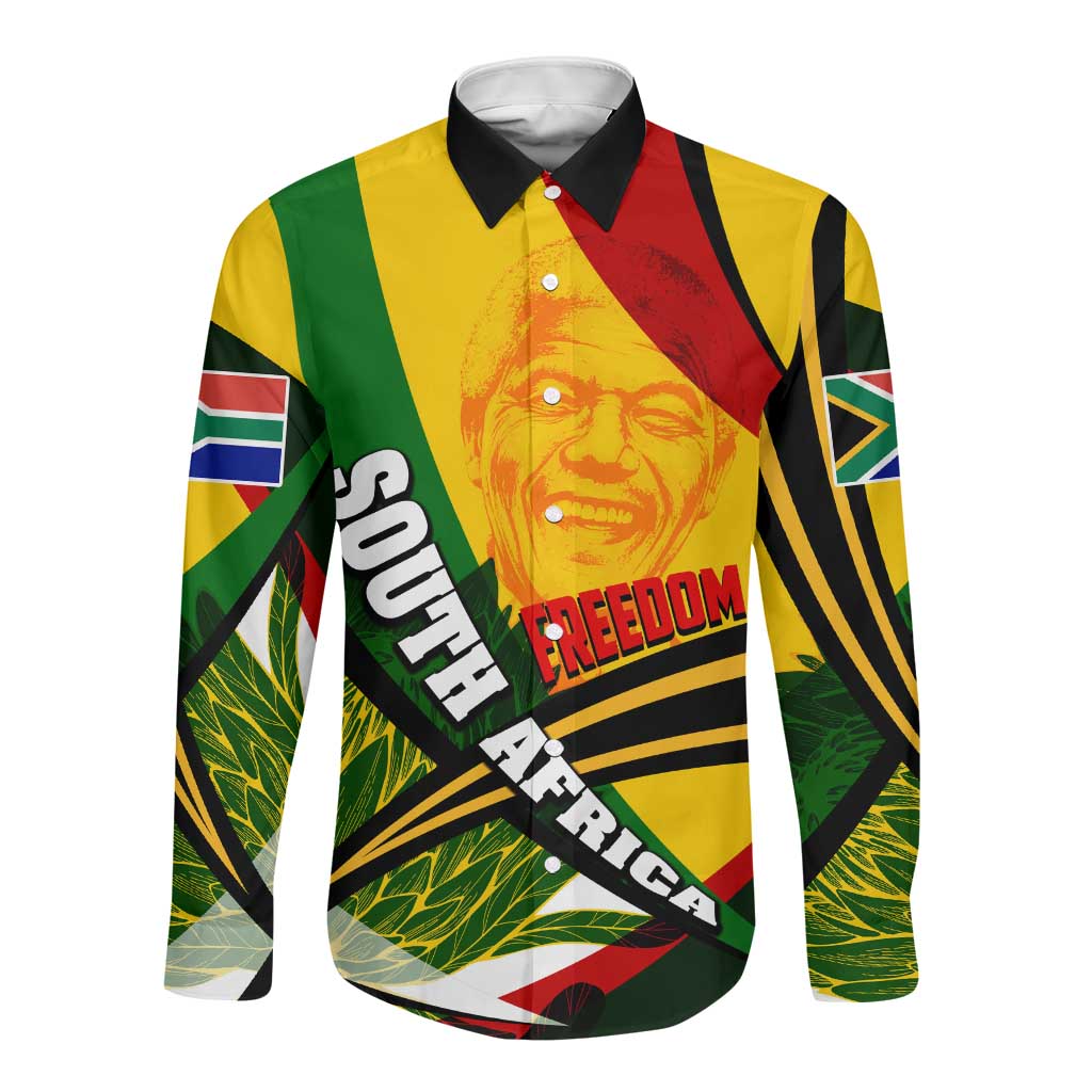 South Africa Freedom Day Mandela Long Sleeve Button Shirt National Pride Protea Flower