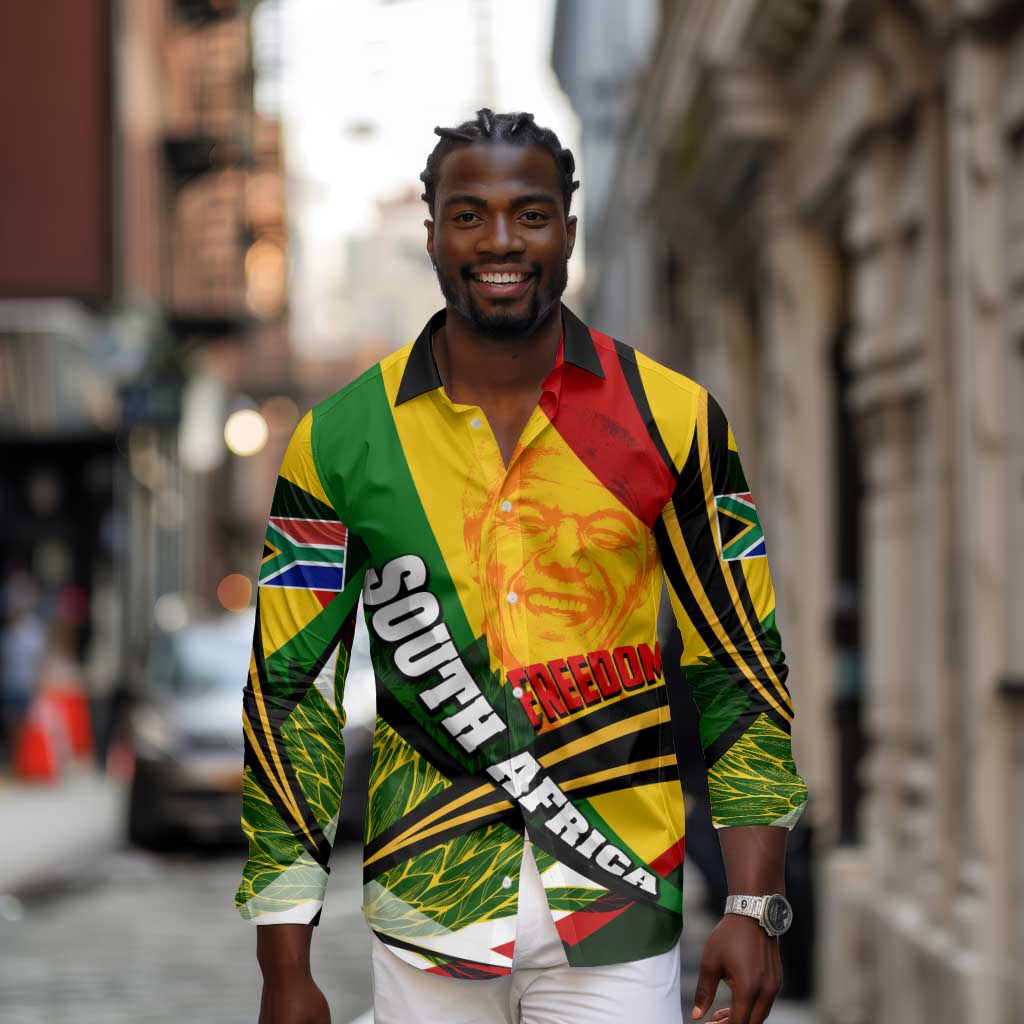 South Africa Freedom Day Mandela Long Sleeve Button Shirt National Pride Protea Flower