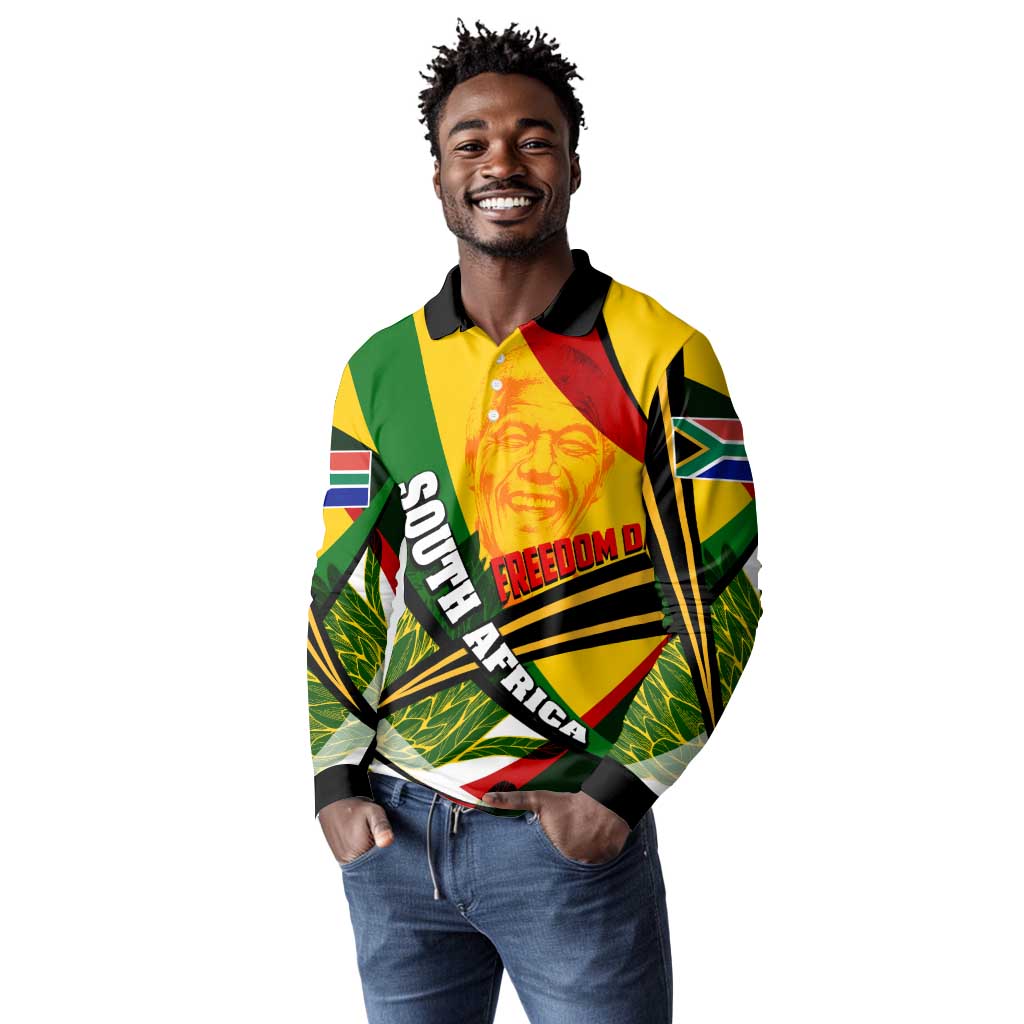 South Africa Freedom Day Mandela Long Sleeve Polo Shirt National Pride Protea Flower