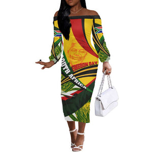 South Africa Freedom Day Mandela Off The Shoulder Long Sleeve Dress National Pride Protea Flower