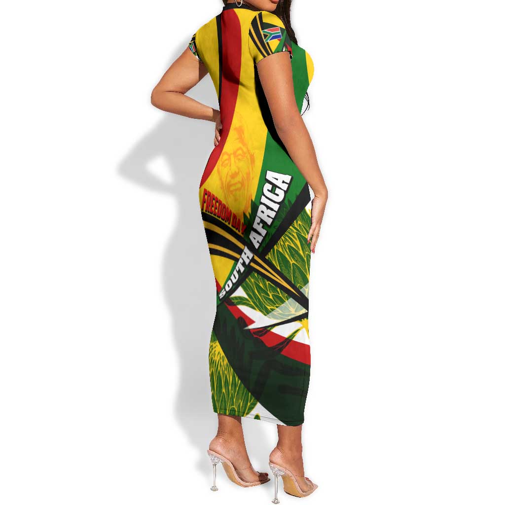 South Africa Freedom Day Mandela Short Sleeve Bodycon Dress National Pride Protea Flower DT02