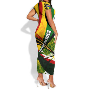 South Africa Freedom Day Mandela Short Sleeve Bodycon Dress National Pride Protea Flower DT02