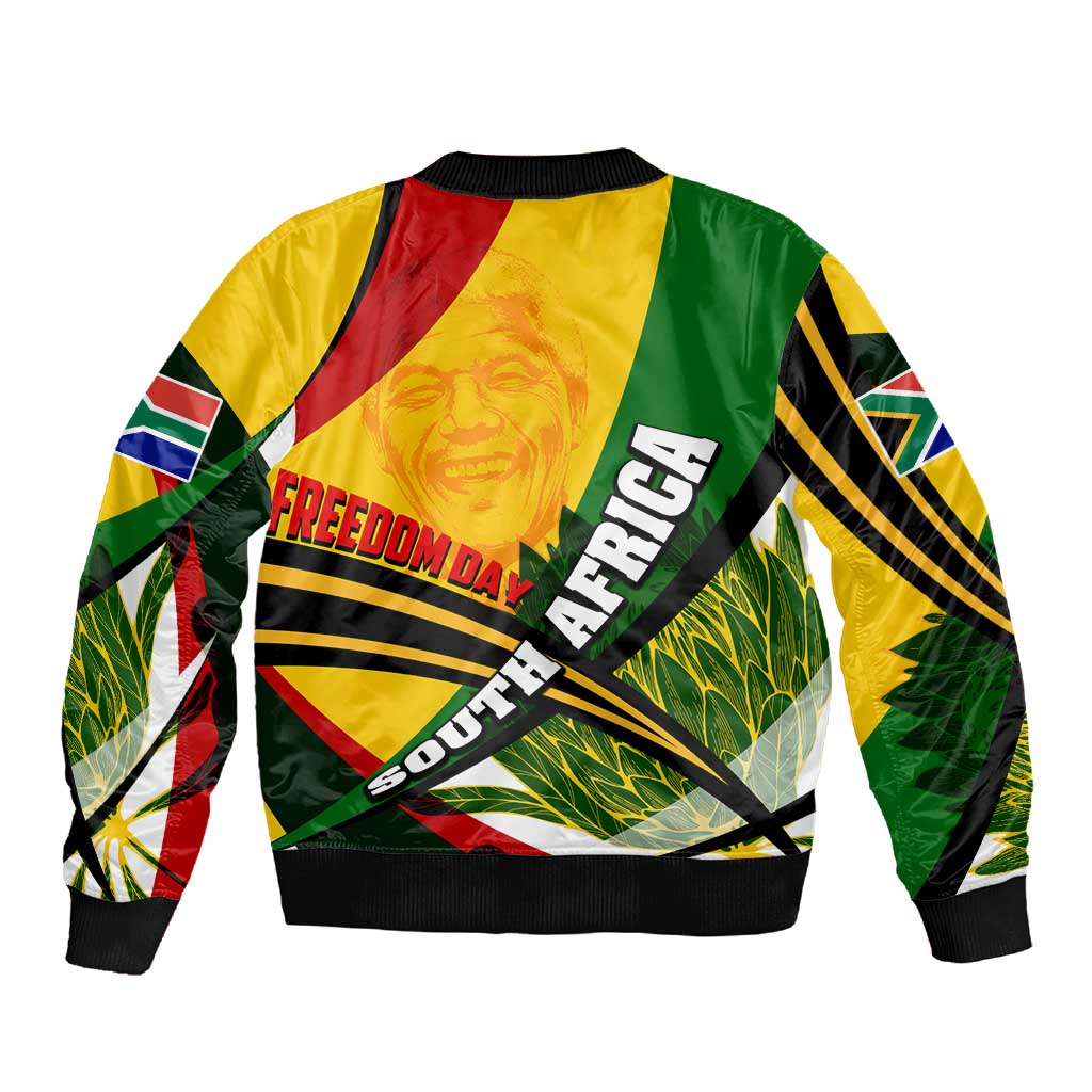 South Africa Freedom Day Mandela Sleeve Zip Bomber Jacket National Pride Protea Flower