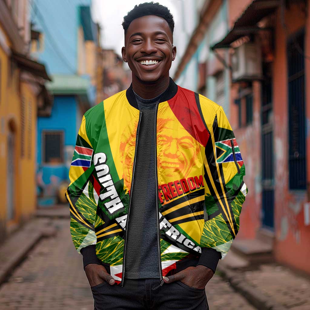 South Africa Freedom Day Mandela Sleeve Zip Bomber Jacket National Pride Protea Flower