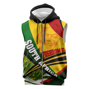 South Africa Freedom Day Mandela Sleeveless Zip Hoodie National Pride Protea Flower - African Pride