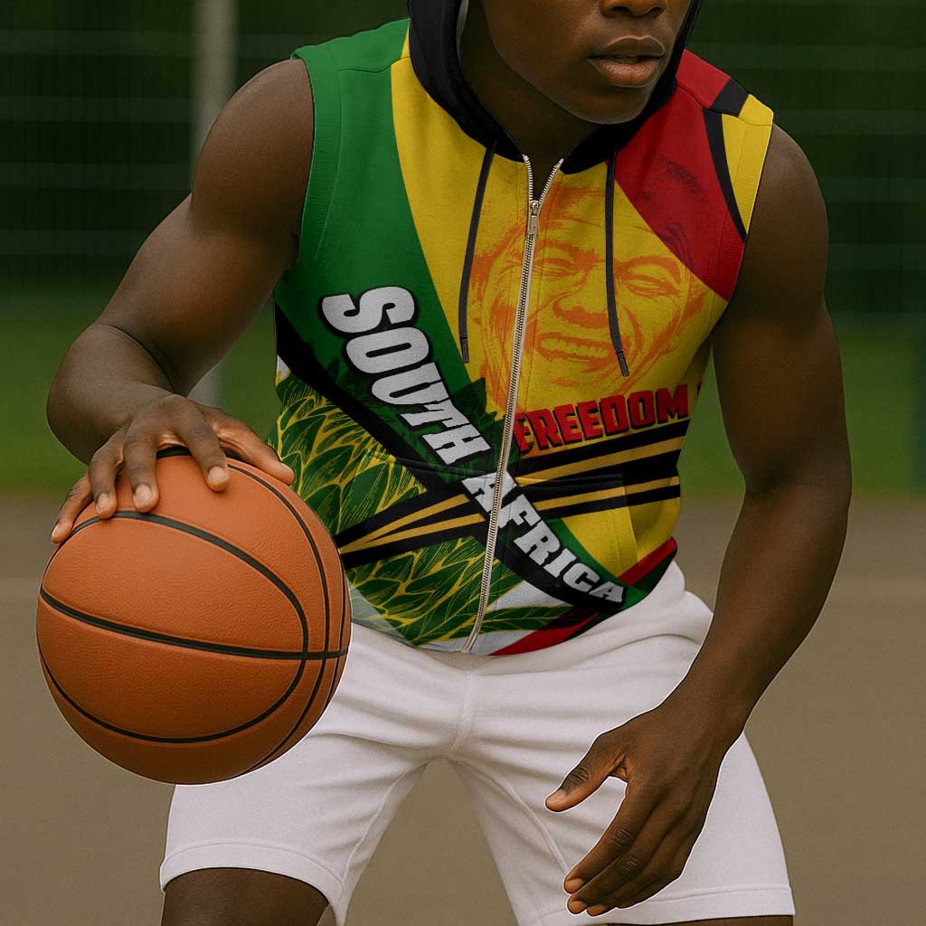 South Africa Freedom Day Mandela Sleeveless Zip Hoodie National Pride Protea Flower - African Pride