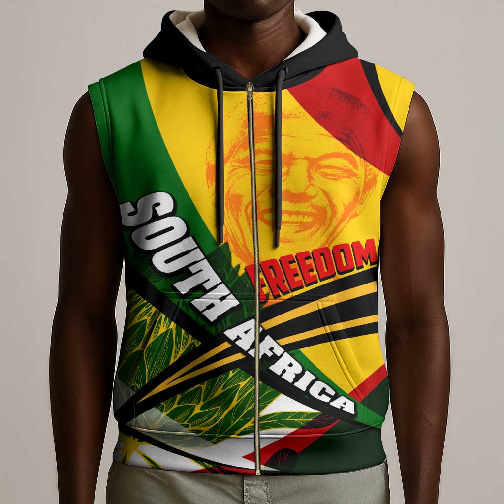 South Africa Freedom Day Mandela Sleeveless Zip Hoodie National Pride Protea Flower - African Pride