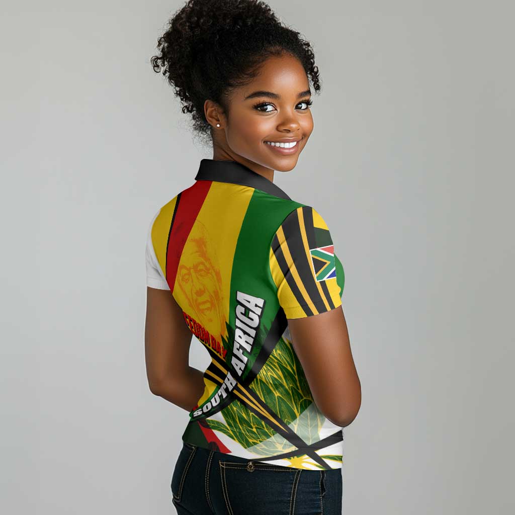 South Africa Freedom Day Mandela Women Polo Shirt National Pride Protea Flower
