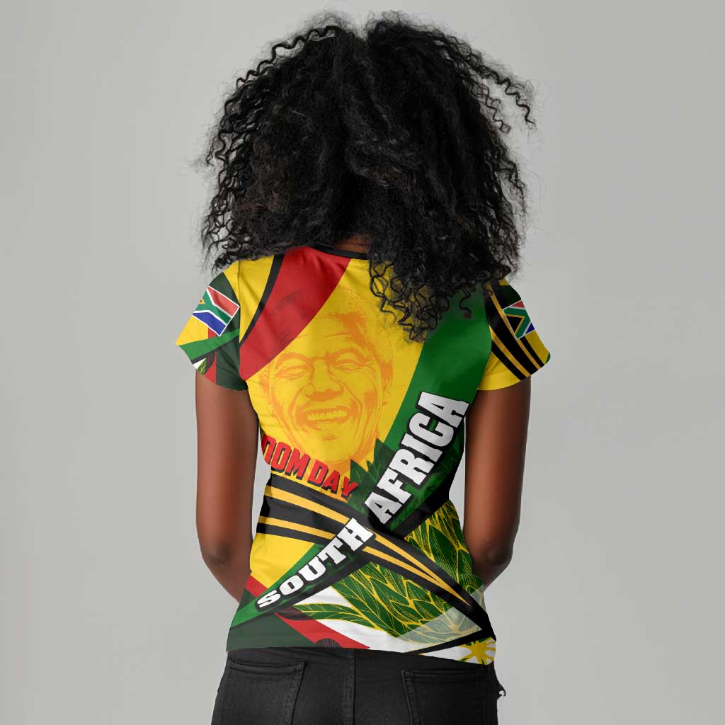 South Africa Freedom Day Mandela Women V-Neck T-Shirt National Pride Protea Flower