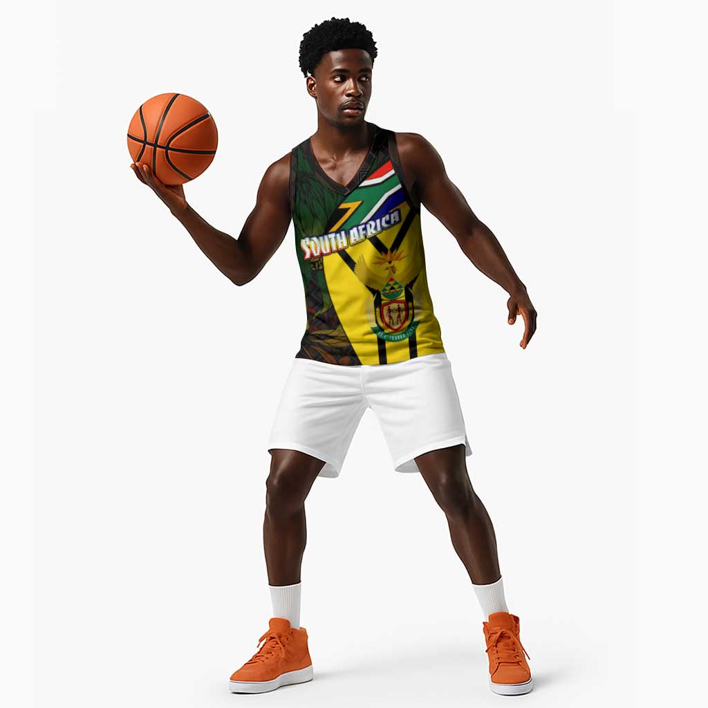 Coat Of Arms South Africa Basketball Jersey Protea Unity Heritage - African Pride
