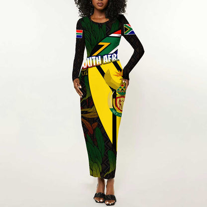 Coat Of Arms South Africa Long Sleeve Bodycon Dress Protea Unity Heritage DT02