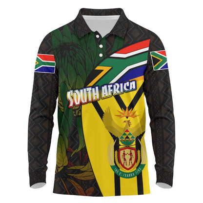 Coat Of Arms South Africa Long Sleeve Polo Shirt Protea Unity Heritage