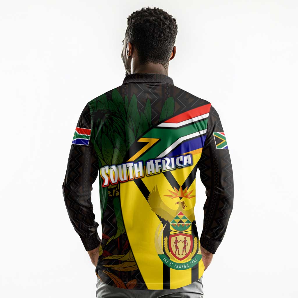 Coat Of Arms South Africa Long Sleeve Polo Shirt Protea Unity Heritage