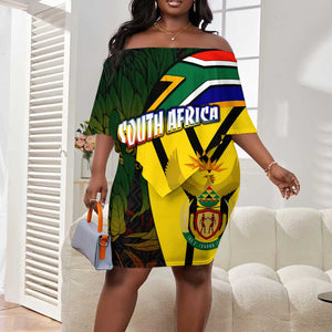 Coat Of Arms South Africa Off Shoulder Short Dress Protea Unity Heritage