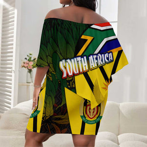 Coat Of Arms South Africa Off Shoulder Short Dress Protea Unity Heritage
