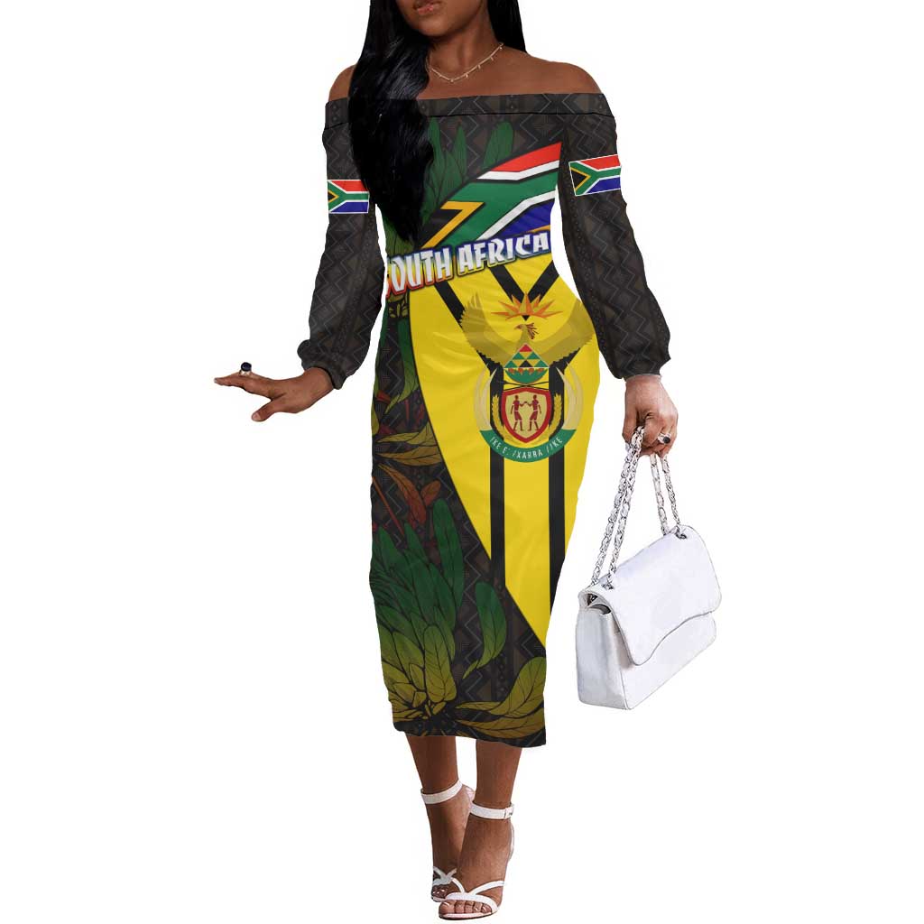 Coat Of Arms South Africa Off The Shoulder Long Sleeve Dress Protea Unity Heritage
