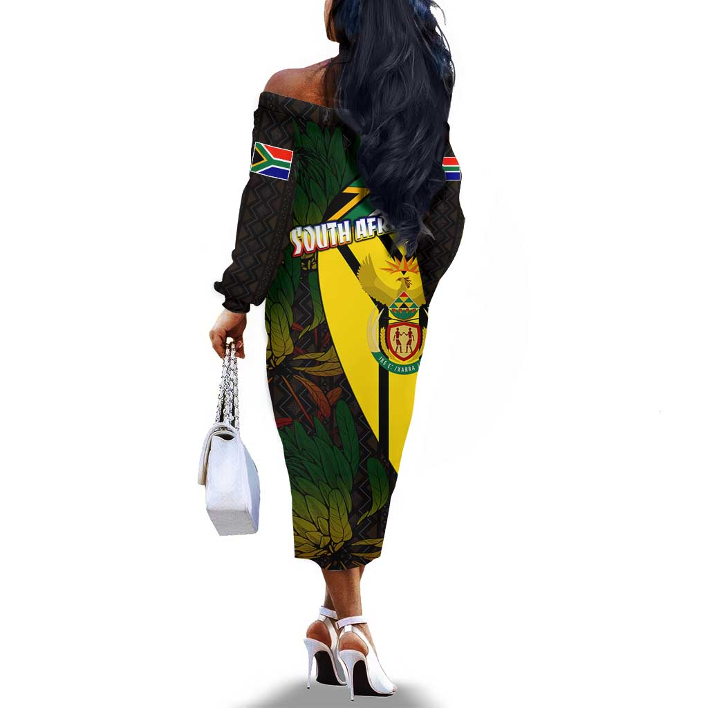 Coat Of Arms South Africa Off The Shoulder Long Sleeve Dress Protea Unity Heritage