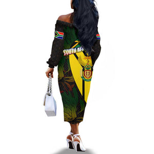 Coat Of Arms South Africa Off The Shoulder Long Sleeve Dress Protea Unity Heritage