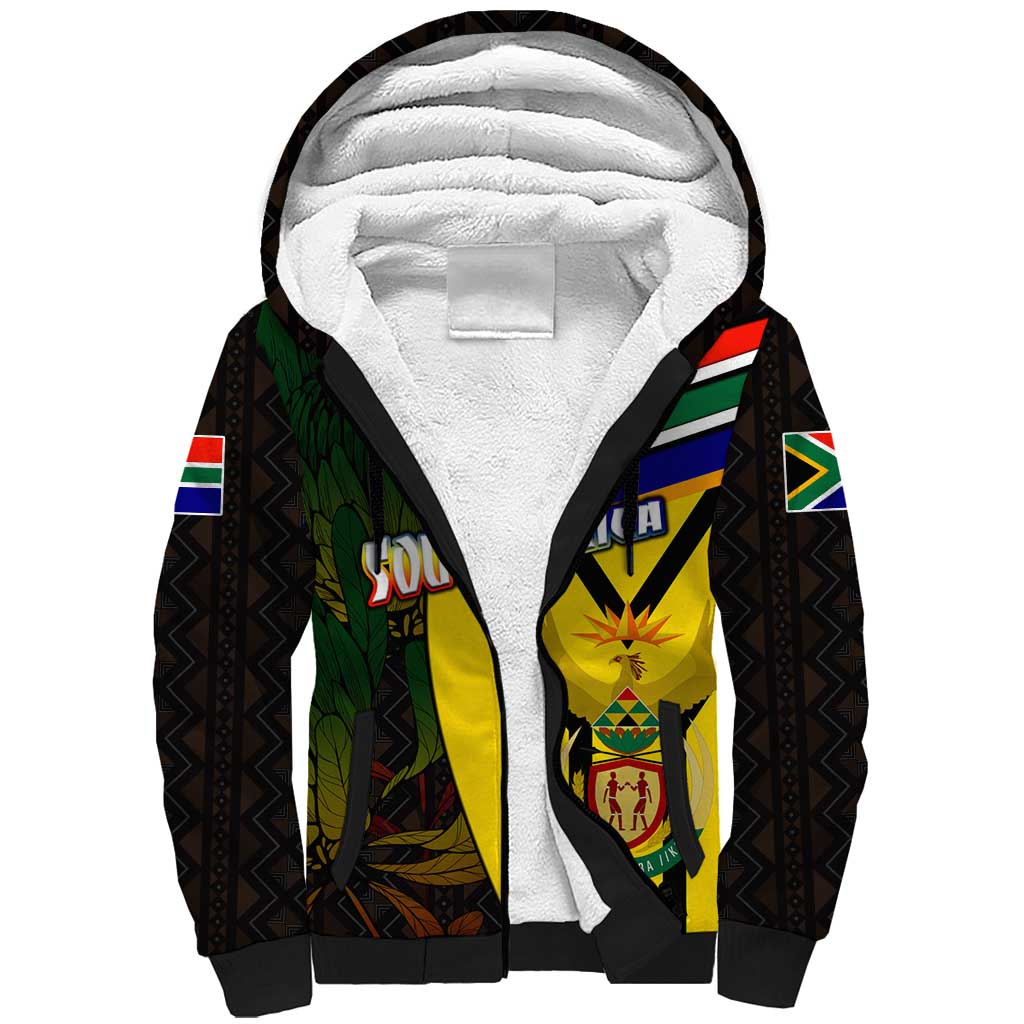Coat Of Arms South Africa Sherpa Hoodie Protea Unity Heritage