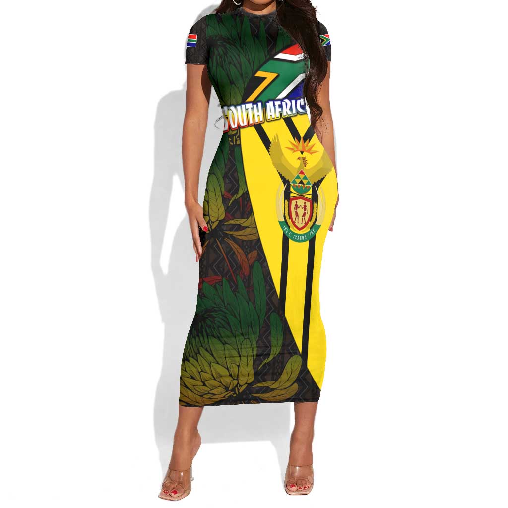 Coat Of Arms South Africa Short Sleeve Bodycon Dress Protea Unity Heritage DT02