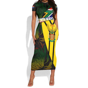 Coat Of Arms South Africa Short Sleeve Bodycon Dress Protea Unity Heritage DT02