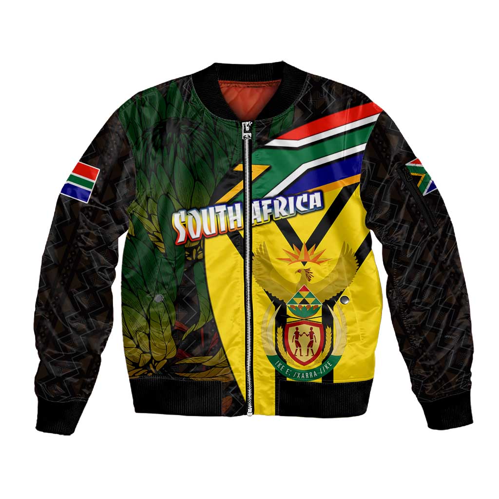 Coat Of Arms South Africa Sleeve Zip Bomber Jacket Protea Unity Heritage